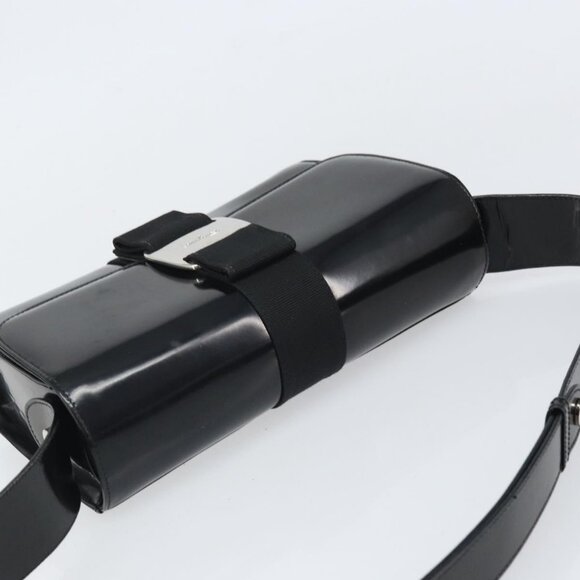 Authentic Salvatore Ferragamo Shoulder Bag Patent leather Black Silver - Picture 13 of 16